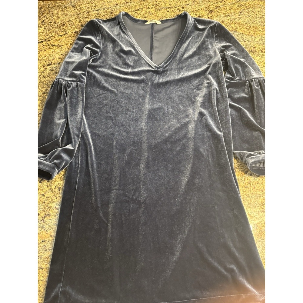 Madewell Velvet Balloon‎ Sleeve Dress Women's XS Indigo Blue V-Neck Shift Soft